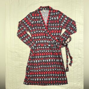 Boden Red Navy Long Sleeve Wrap Dress Size 14R